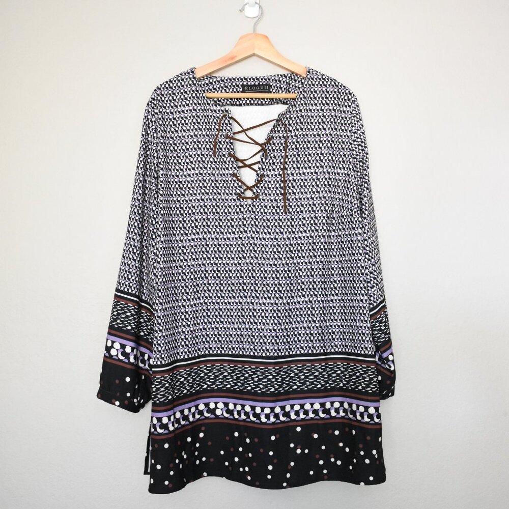 Eloquii Lace Up Front Long Sleeve Tunic Top